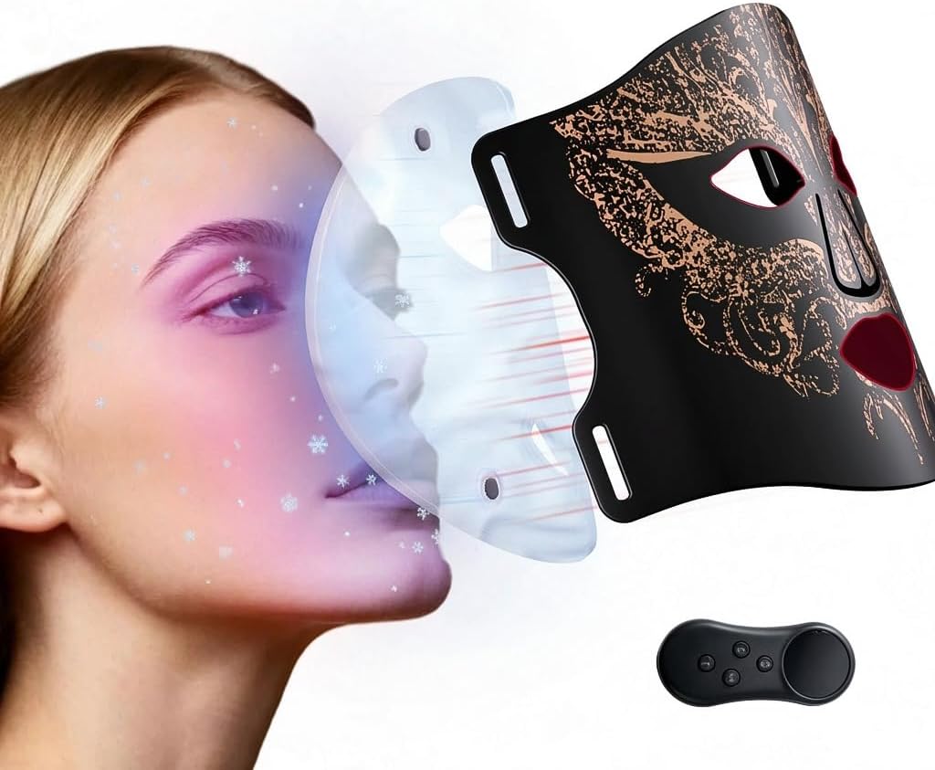 Red Light Therapy Mask for Face, 7-in-1 LED Face Mask with 850nm NIR, Rechargeable Red Light Face Mask with Wireless Remote & Timer, Portable LED Light Therapy Mask for Home & Travel