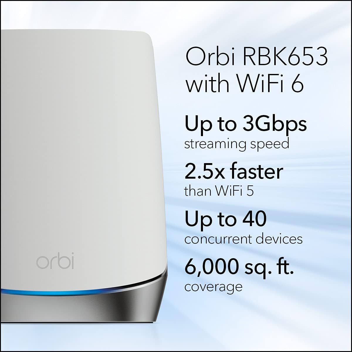 NETGEAR Orbi Whole Home Tri-Band Mesh WiFi 6 System (RBK653) – Router with 2 Satellite Extenders, Coverage Up to 6,000 Square Feet, 40 Devices, AX3000 (Up to 3Gbps) (Renewed)