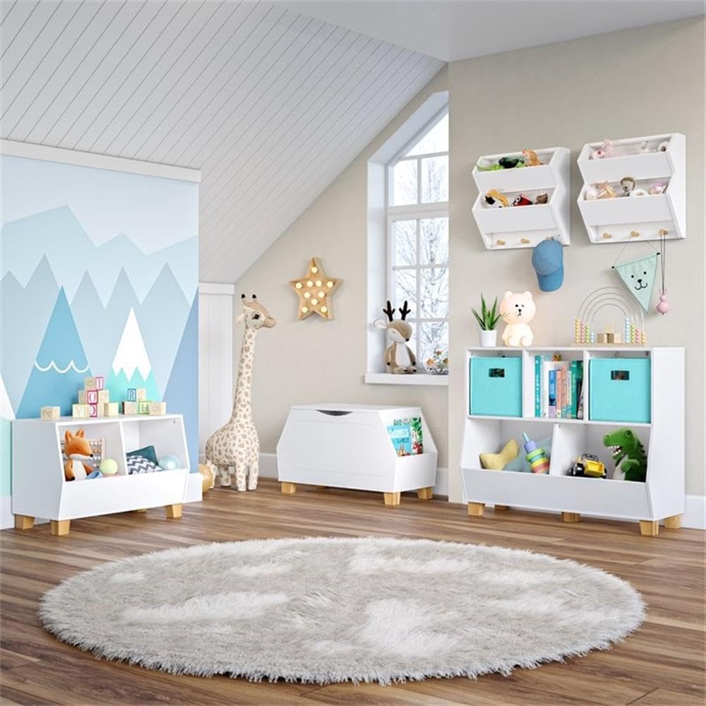 RiverRidge Catch-All Kids Toy Organizer with 3 Cubbies and 2 Storage Bin Compartments - 35 Inch Wide White Kids Room Decor Toy Organizers and Storage Bins