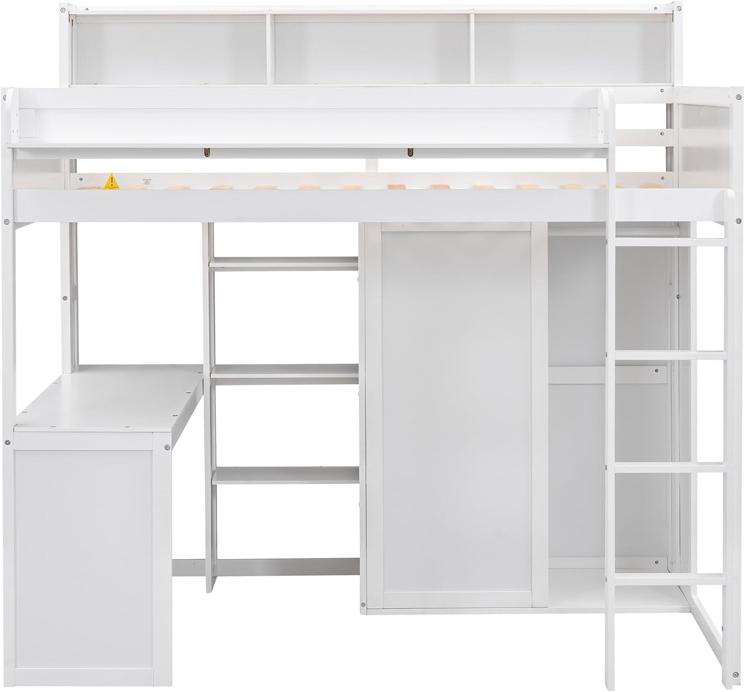 Wood Twin Size Loft Bed with Multiple Built-in Desk,Storage Shelves and Wardrobe,for Kids Boys Girls Teens Adults Bedroom (White@Cabinet, Twin)