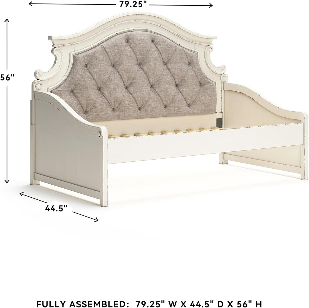 Signature Design by Ashley Realyn French Country Upholstered Tufted Day Bed, Twin, White & Beige