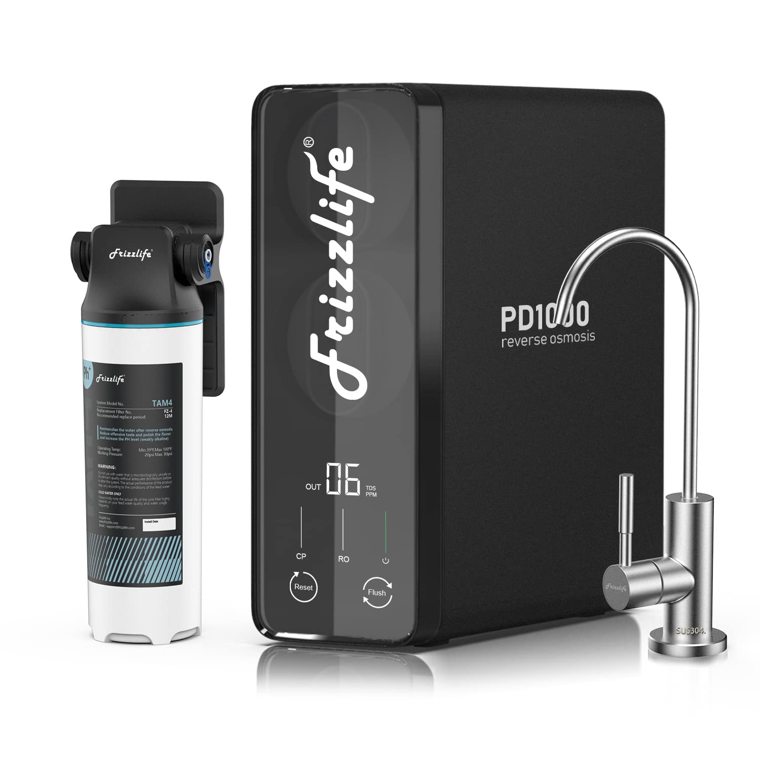 Frizzlife 1000GPD Reverse Osmosis Water Filter, NSF/ASNI 58&53&42&372 Standard, Alkaline Mineral pH+ Reverse Osmosis System, 9-Stage Filtration Tankless RO, 2:1 Pure to Drain, Under Sink, PD1000-TAM4