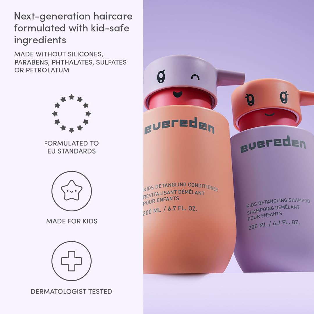 Evereden Kids Haircare Set: Hair Detangling Shampoo & Conditioner for Children Ages 3+, Plant Protein Peptides & Argan Oil, Vegan, Free from Sulfate, Paraben, Phthalate & Petrolatum (Pack of 2)