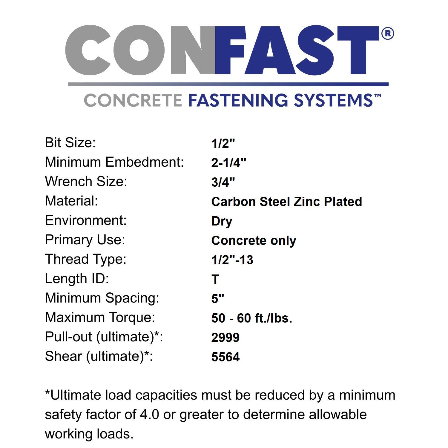 CONFAST 1/2' x 12' Wedge Anchor Zinc Plated (Box of 25)
