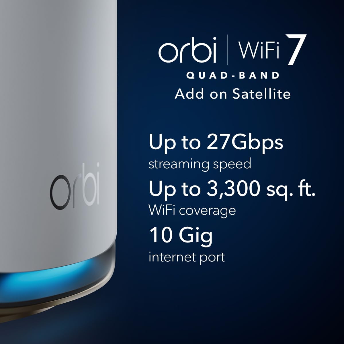 NETGEAR Orbi 970 Series (RBE970) Quad-Band WiFi 7 Mesh Add-on Satellite - Works with Existing 970 S (973/972/971S), Security Features, Covers up to 3,300 sq. ft., BE27000 802.11be
