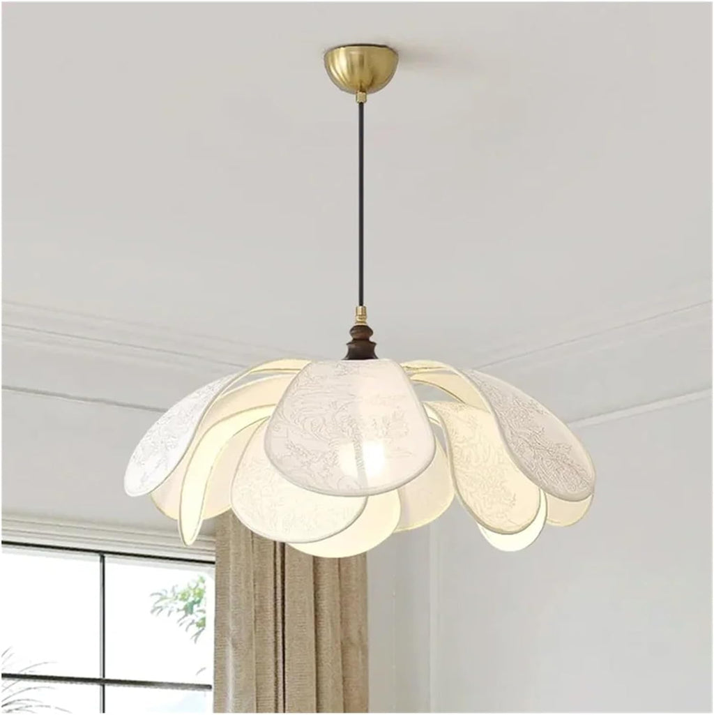 Nordic Creamy Style Led Pendant Lights Bedroom Print Fabric Chandelier Retro Dining Room Suspend Lamp Led Luminarias