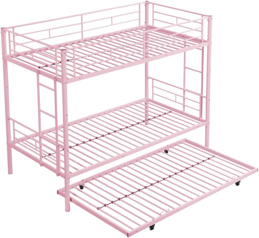 BUNK Bed Pink Twin Over Twin (Pink + Metal-1)