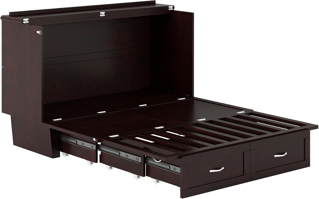 AFI, Monroe Queen Murphy Bed Chest with 6' Mattress, Storage Drawer & Built-in USB Charger, Espresso