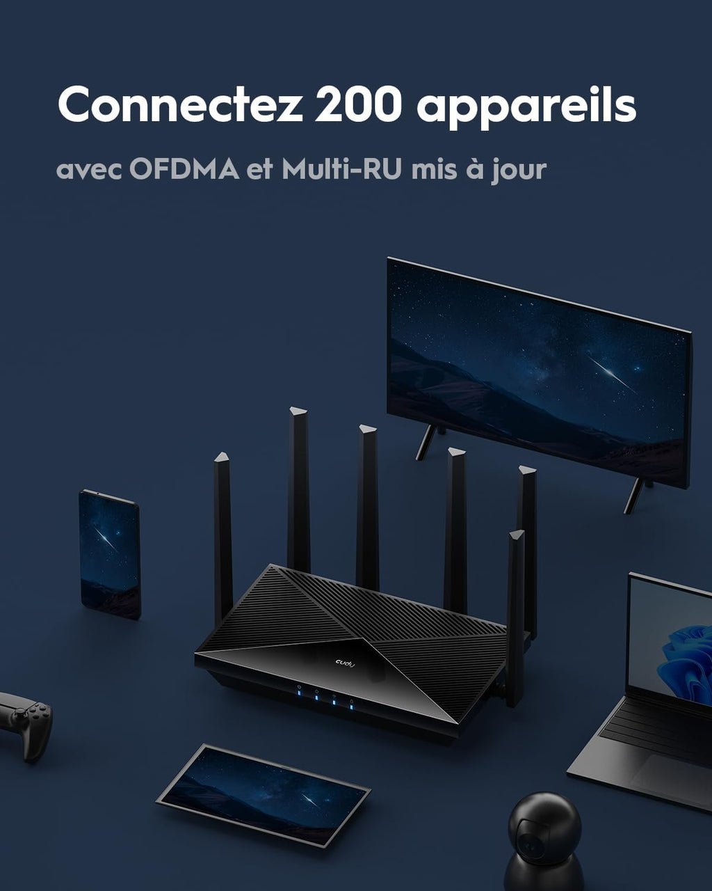 Cudy Tri-Band WiFi 7 BE11000 Router, 6-Stream 10 Gbps, 4 × 2.5G Ports, Up to 11000Mbps, VPN Server and Client, Cudy APP and Mesh, 6 × High-gain Antennas, WR11000