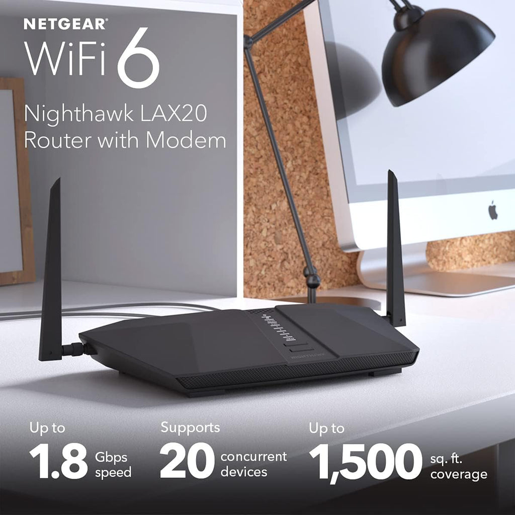 NETGEAR Nighthawk 4-Stream AX4 WiFi 6 Router with 4G LTE Built-in Modem (LAX20) – AX1800 WiFi (Up to 1.8Gbps) | Up to 1,500 sq. ft. Coverage and 20 Devices