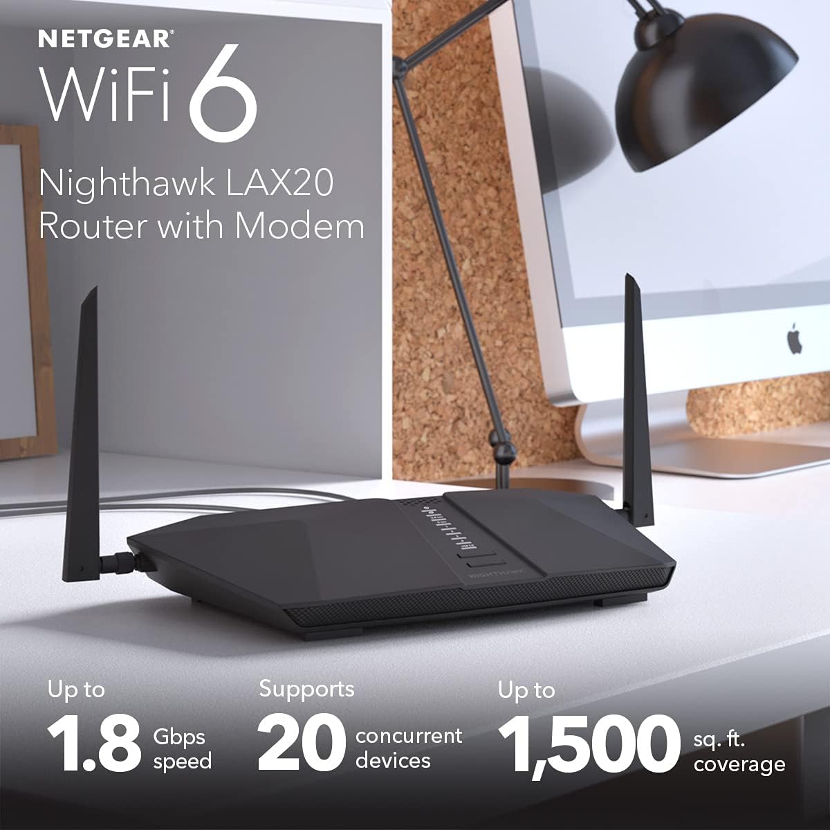 NETGEAR Nighthawk 4-Stream AX4 WiFi 6 Router with 4G LTE Built-in Modem (LAX20) – AX1800 WiFi (Up to 1.8Gbps) | Up to 1,500 sq. ft. Coverage and 20 Devices