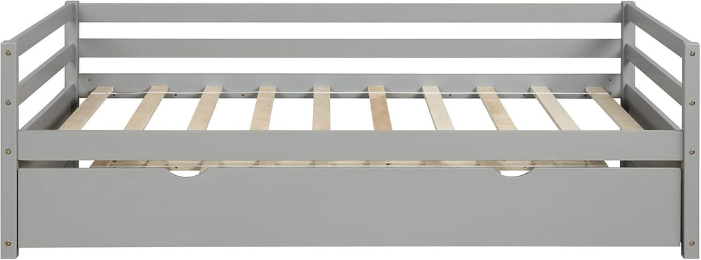 Knocbel Solid Wood Daybed and Trundle Set Mattress Foundation Platform Bed Frame with Slats Support, Twin (Gray)