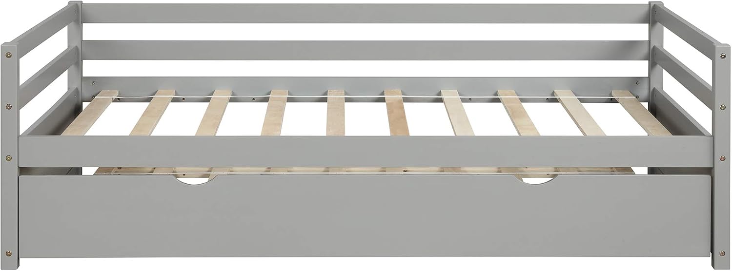 Knocbel Solid Wood Daybed and Trundle Set Mattress Foundation Platform Bed Frame with Slats Support, Twin (Gray)