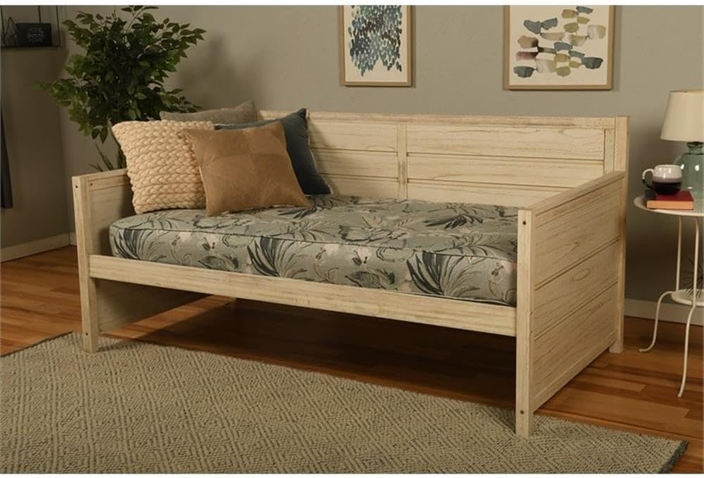 Kodiak Furniture Marisa Wood Daybed in Weathered White with Mattress