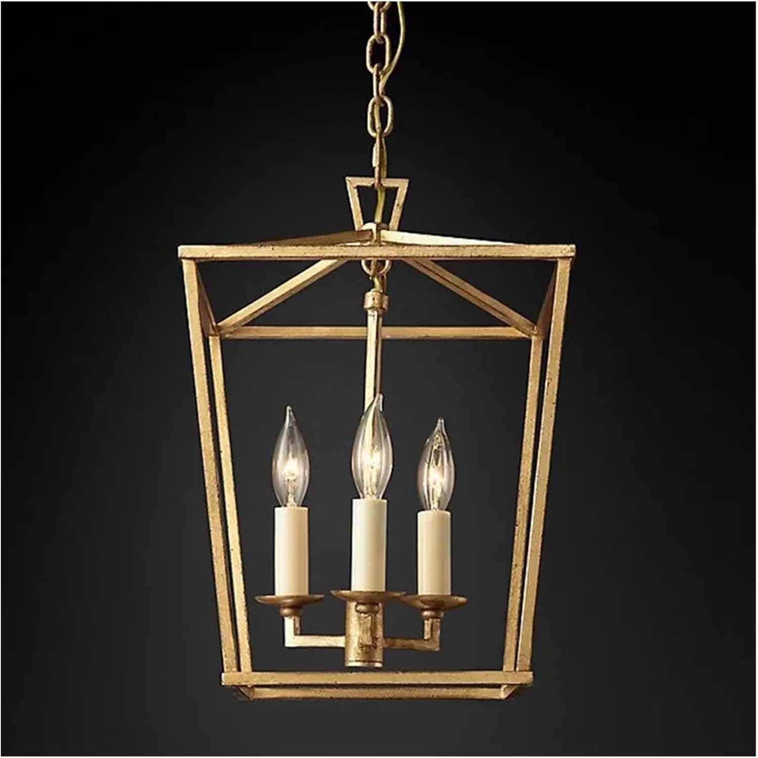 Chandelier, Retro Corridor Pendant Lights Minimalism Metal Frame Chandelier Lamp Art Decor Indoor Lighting Led Luminarias(Gold D32 H48cm,White Light)