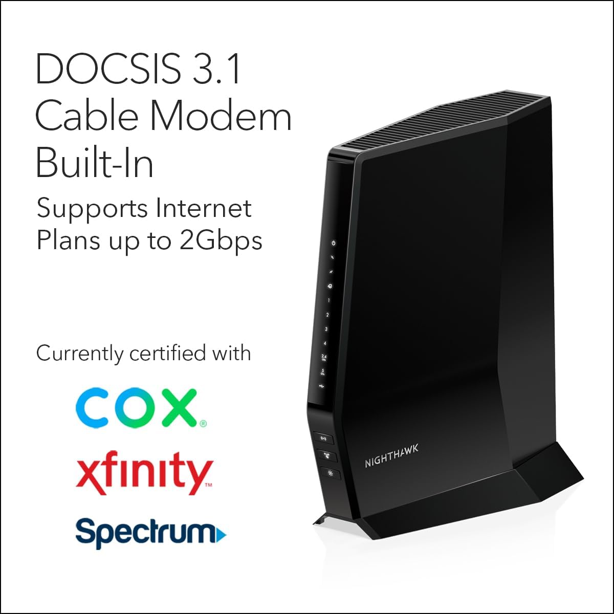 NETGEAR Nighthawk Modem Router Combo (CAX30) DOCSIS 3.1 Cable Modem and WiFi 6 Router - AX2700 2.7 Gbps - Compatible with Xfinity, Spectrum, Cox, and More - Gigabit Wireless Internet (Renewed)