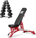 RITFIT 300/350/650LBS Rubber Coated Hex Dumbbell Set with Rack and Multi-Position Weight Bench, 1300LB Capacity for Full Body Workout