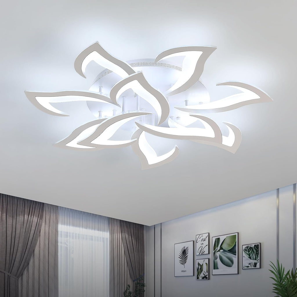 Goeco Dimmable Ceiling Light, 10-Petal Flower White LED 3000K-6500K Ceiling Fixture with Remote/App Control, Modern Flush Mount Ceiling Light for Living Room, Bedroom, Dining Room