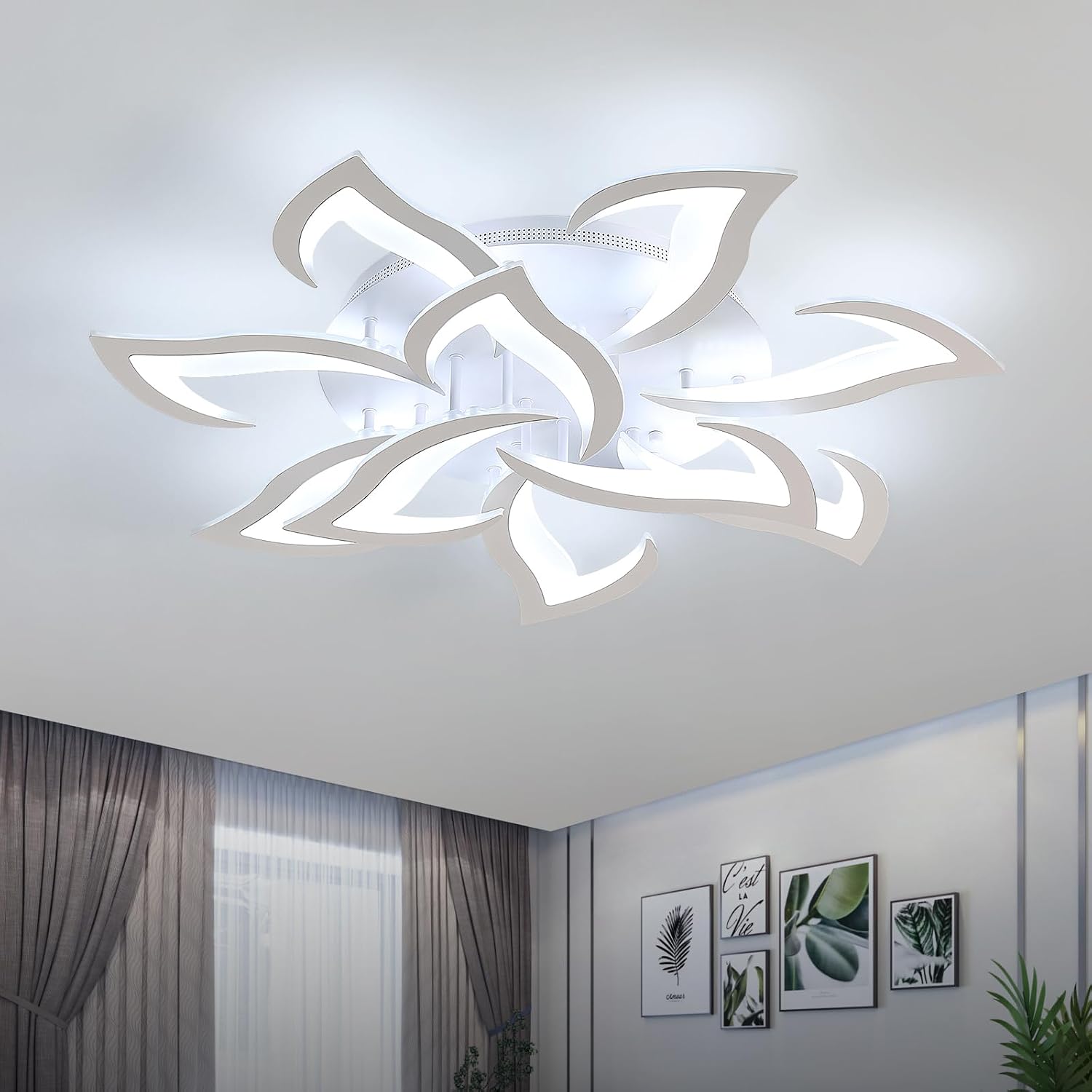 Goeco Dimmable Ceiling Light, 10-Petal Flower White LED 3000K-6500K Ceiling Fixture with Remote/App Control, Modern Flush Mount Ceiling Light for Living Room, Bedroom, Dining Room