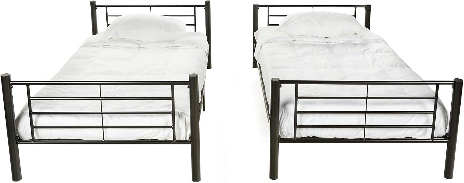 Walker Edison Elodie Urban Industrial Twin Over Twin Metal Bunk Bed, Twin Over Twin, Black
