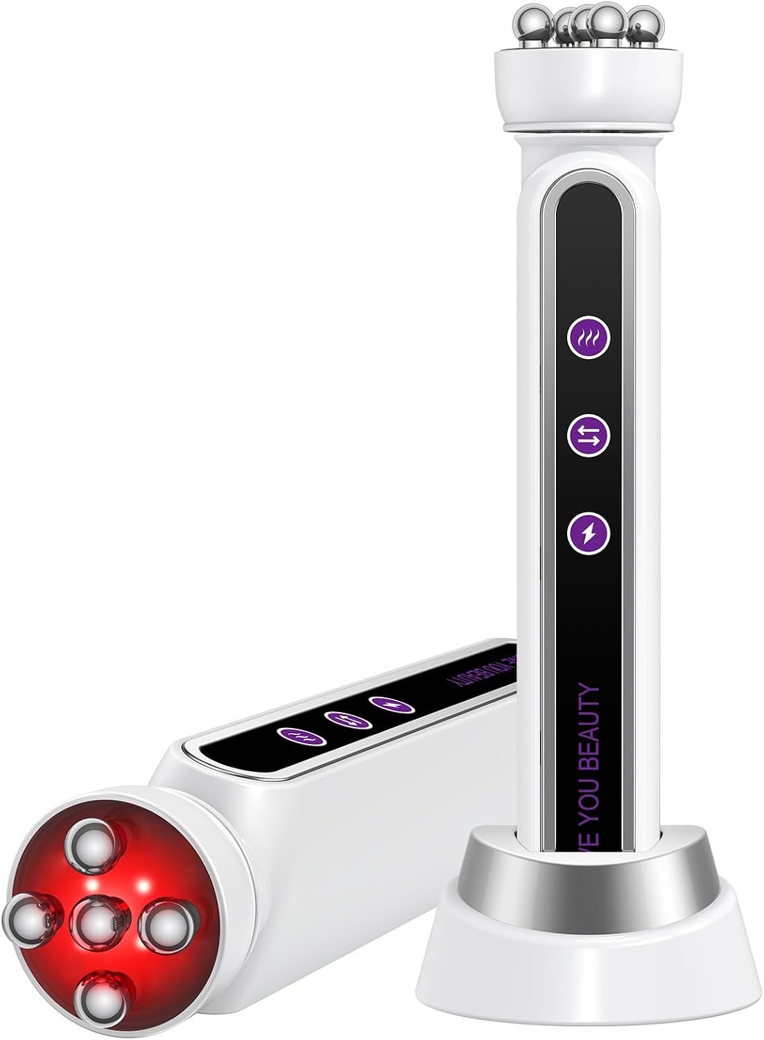 Electric 360° Rotating Face & Body Massager-5D Microcurrent Facial Device with Heat & Red Light Therapy, Face Lifting & Skin Toning Tool, Promote Skincare Absorption