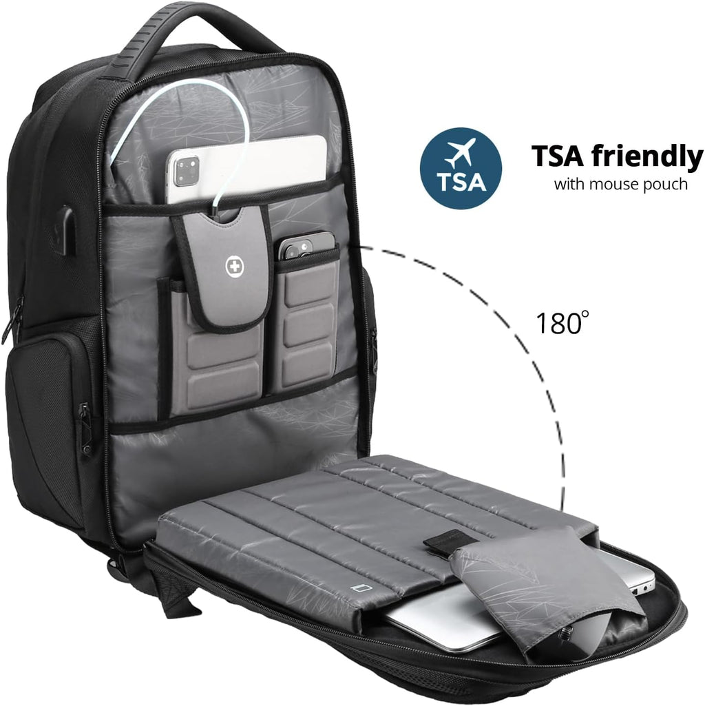 Swissdigital Design Men's Laptop Backpack for College and Business Travel with Integrated USB Charging Port and RFID Protection Fits Laptops up to 15.6 Inch, Black | SD1695-01