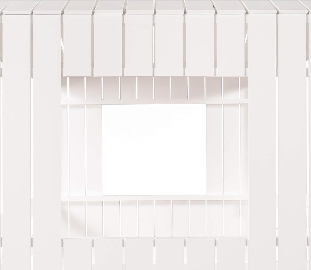 Twin Over Full Bunk Beds with Slide for Kids Toddlers, Play Farm House Roof Window Guardrail Ladder, for Girls Boys, No Spring Box Required (White-Slide-Twin-Full)