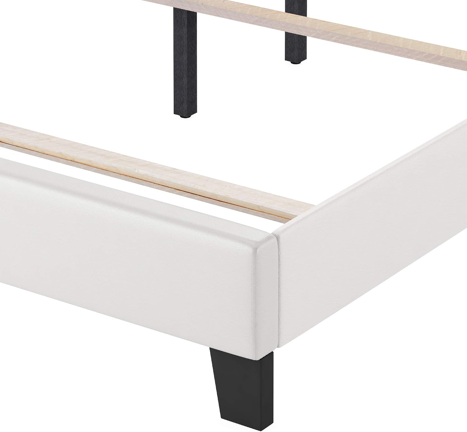 FURINNO Pessac PU Leather Upholstered Platform, Queen, White,FB19821QWH