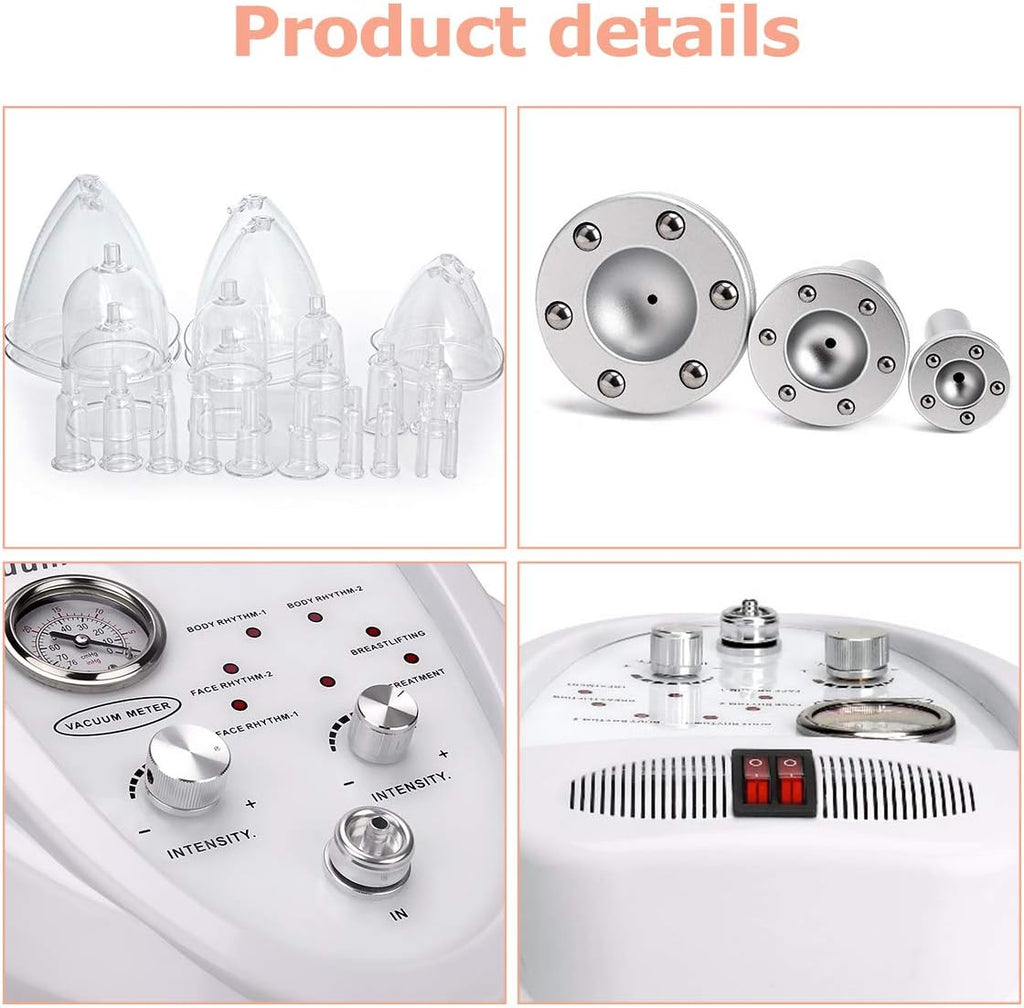 Vacuum Therapy Cupping Machine with 30 Cups and 3 Metal Gua Sha Handles for Salon SPA, Body, Back, Face Massage Care