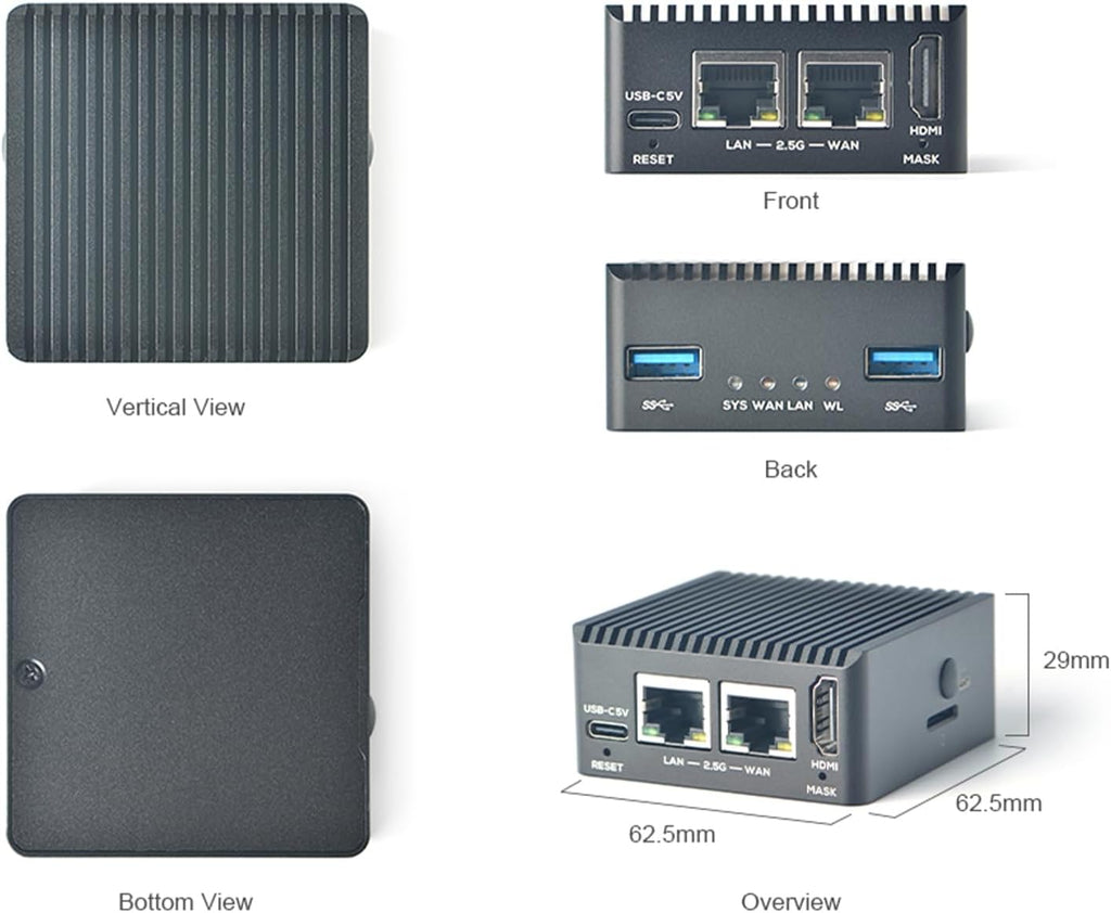 NanoPi R5C Wireless Mini OpenWrt WiFi Router, with Rockchip RK3568B2 0.8T NPU 4GB LPDDR4X RAM 64GB eMMC Flash, HDMI Dual 2.5GbE, for IoT NAS Smart Home Gateway, Support Linux Debian Android OpenClaw