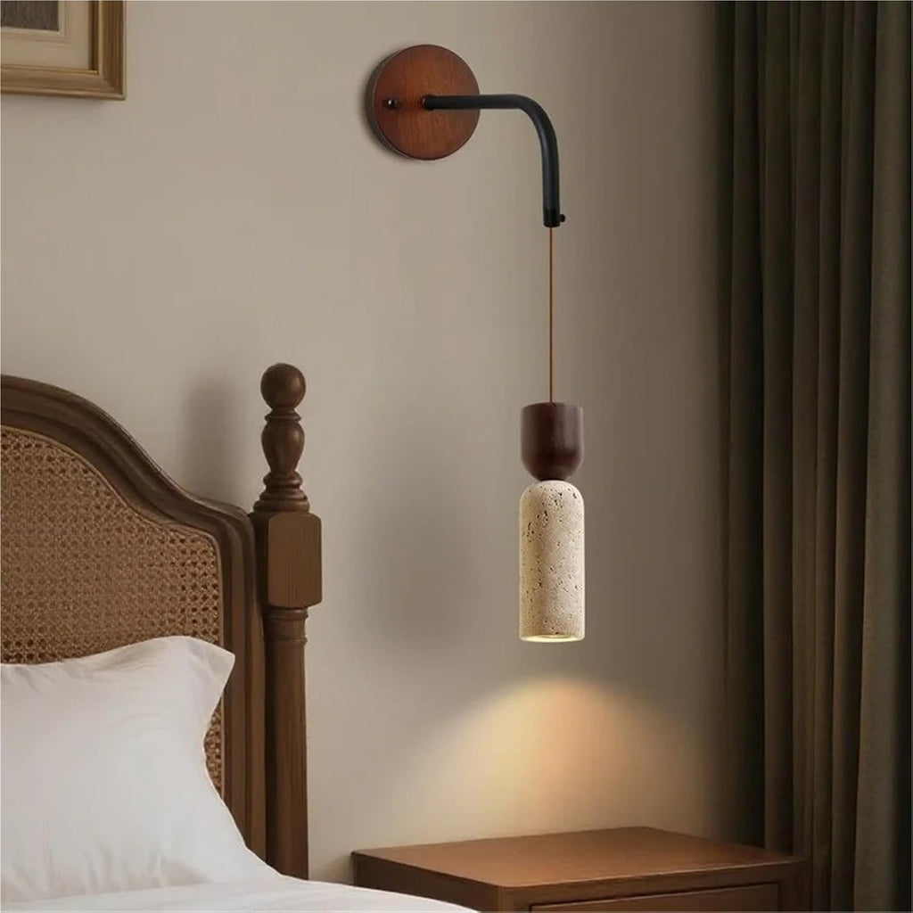 Yellow Travertine Wooden Wall Lamps with Switch E27 Bulb Wire Adjustable Living Room Stair Light Luminaria De Parede(Red)