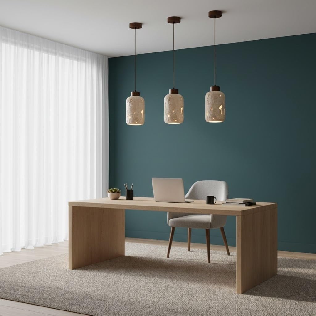 Lámpara Colgante Piedra Travertino Natural Pantalla Tipo ARO Luminaria Techo Luz Suspendida Chandelier para Cocina Isla Barra Recámara Entrada Iluminación Interior