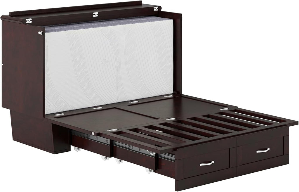 AFI, Monroe Full Murphy Bed Chest with 6' Mattress, Storage Drawer & Built-in USB Charger, Espresso