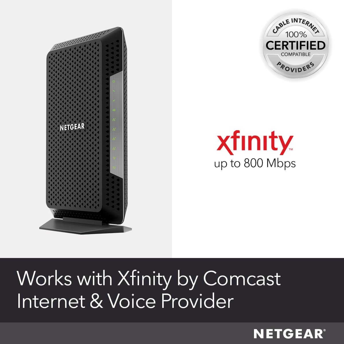 NETGEAR Nighthawk Cable Modem with Voice (CM1150V) - Certified for Xfinity by Comcast Internet & Voice Plans Up to 800Mbps | 2 Phone Lines | 4 x 1G Ethernet Ports | DOCSIS 3.1