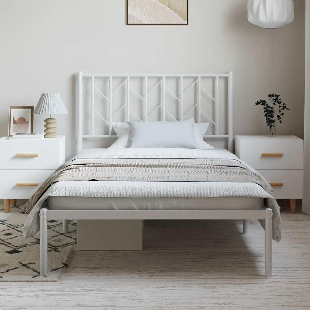 Metal Bed Frame with Headboard White Queen/Twin Size Platform Steel Frame Sturdy Support Underbed Storage Space for Bedroom Furniture
