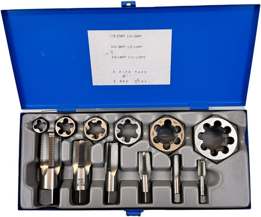 Alfa Tools TDS66012NPT Carbon Steel Npt Tap & Die Set (12 Piece)