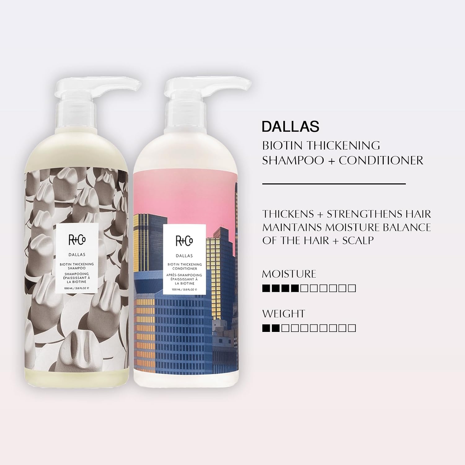R+Co Dallas Biotin Thickening Shampoo and Conditioner Liter Set– Volumizing Formula for Fine, Thin Hair – Adds Strength, Body & Fullness – Sulfate-Free, Vegan & Cruelty-Free – 33.8oz (Pack of 2)