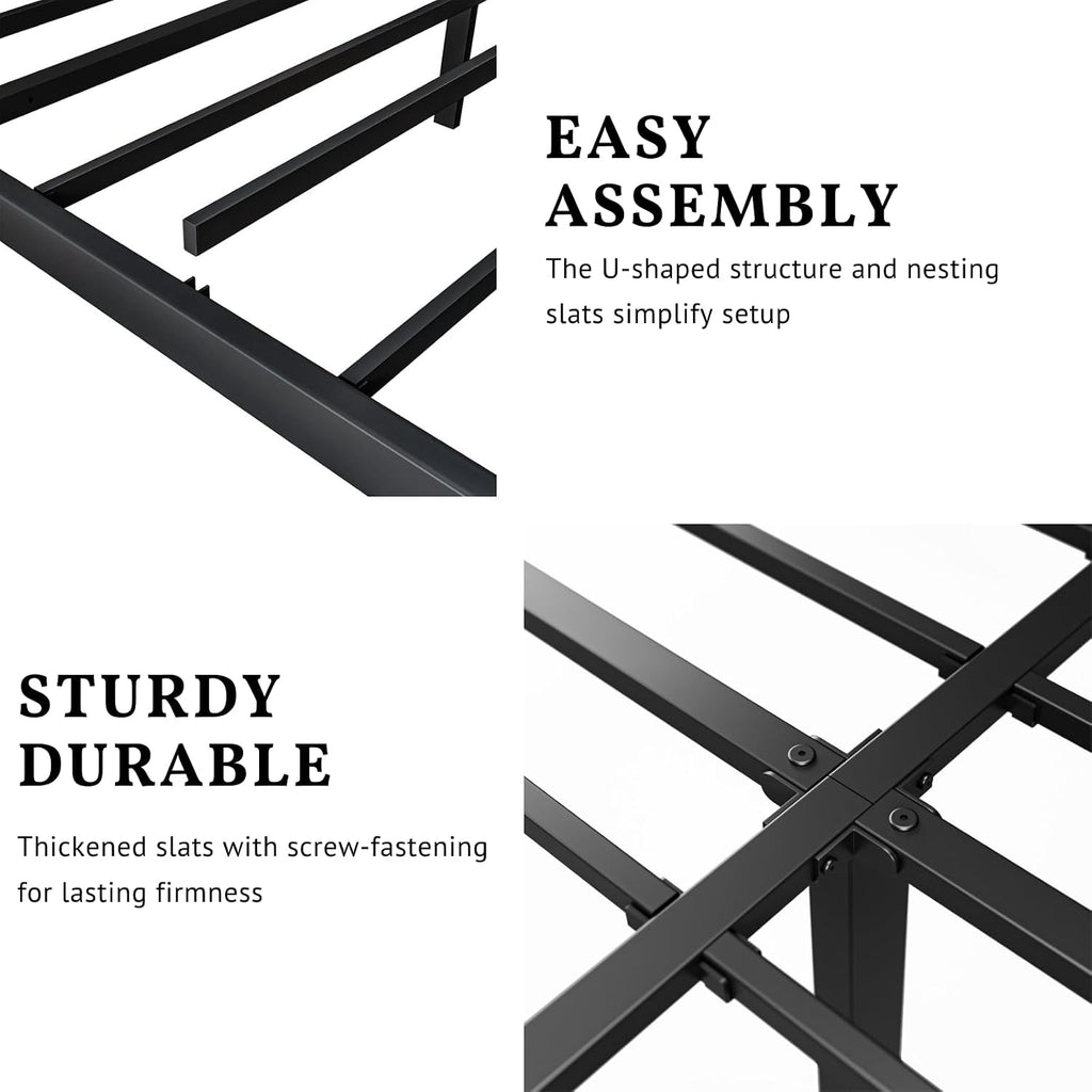 14 Inch Metal Bed Frame, with Headboard and Footboard, No Box Spring Needed, Black (Twin XL)