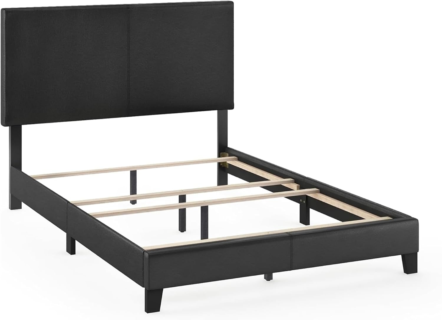 Upholstered Bed Frame Full Size, Modern Platform Bed with PU Leather Headboard & Wood Slat Support, Easy Assembly, Sturdy Bedroom Furniture (Black)