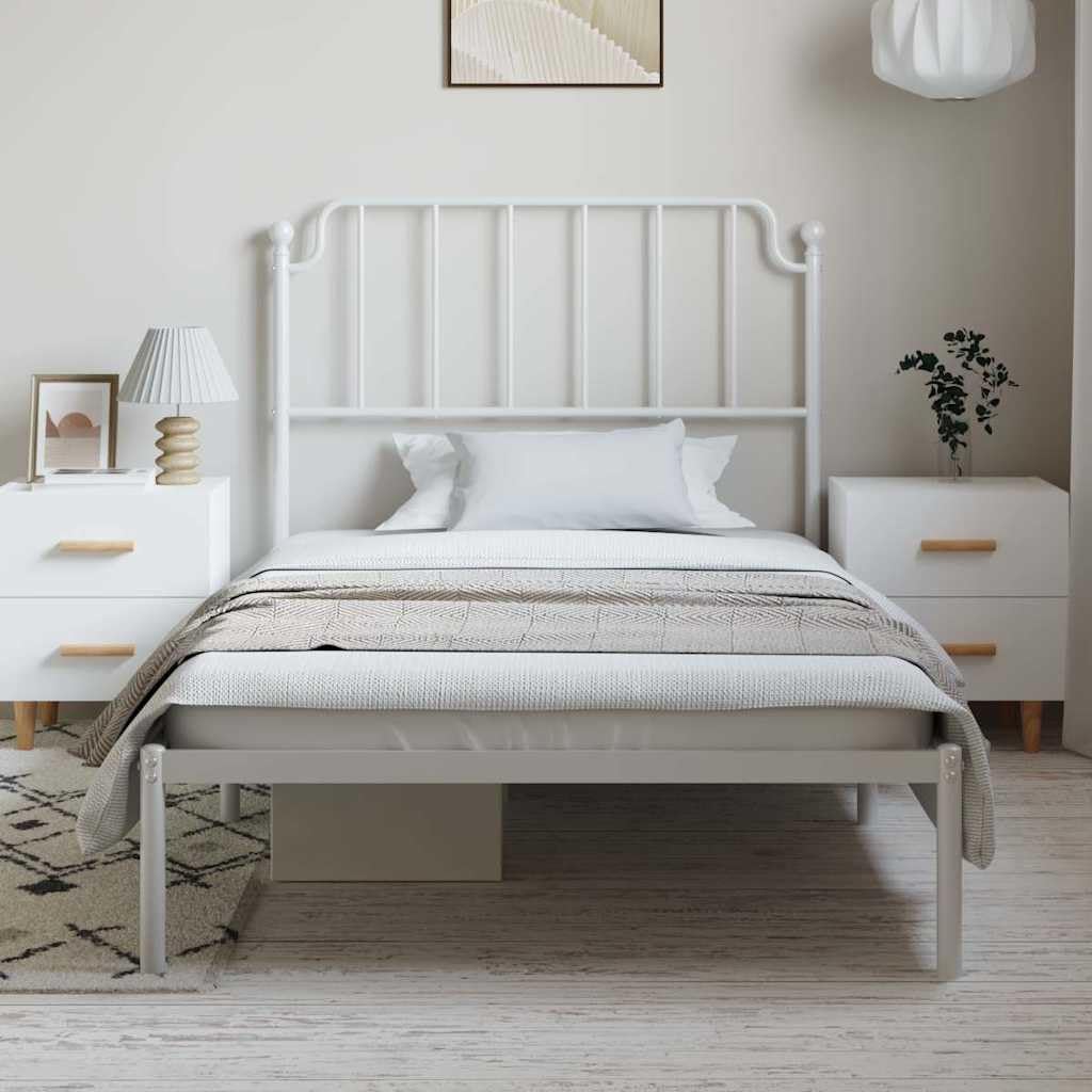 White Powder-Coated Steel Single Bed Frame with Storage, 4 Metal Slats for Mattress Support, Durable Modern Design for Adult Bedroom, Easy Assembly, Sturdy Construction,