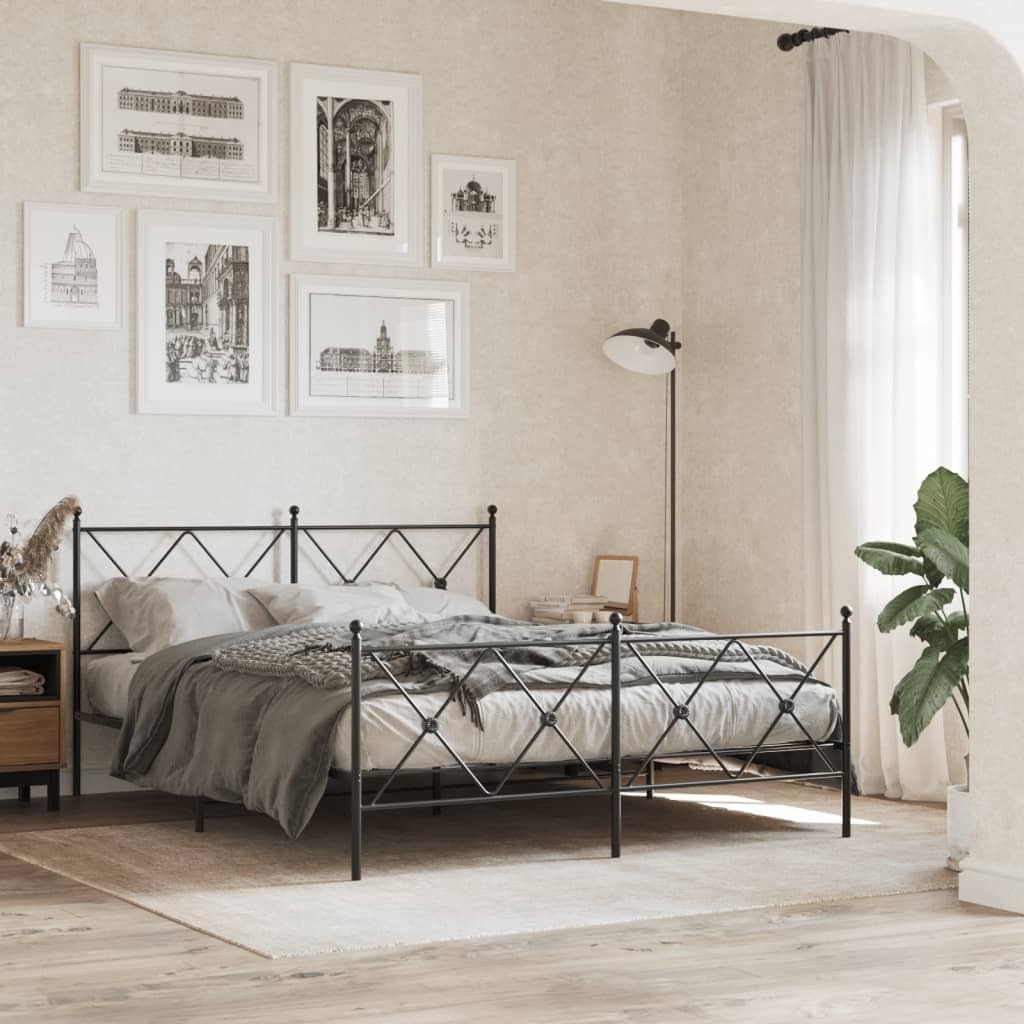 King Size Metal Bed Frame with Headboard and Footboard, Sturdy Steel Construction, Black Powder Coated Finish, Underbed Storage Space, Easy Assembly, Traditional Rectangular