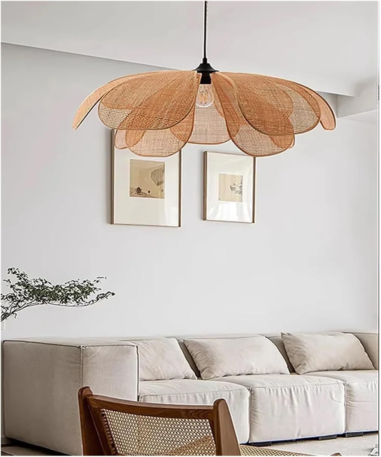 Modern Chandelier, Japan E27 Handmade Rattan Pendant Lights for Living Room Chandelier Bar Loft Hanging Lamp Lustre Home Decor Luminarias(A Pendant D60cm,White)