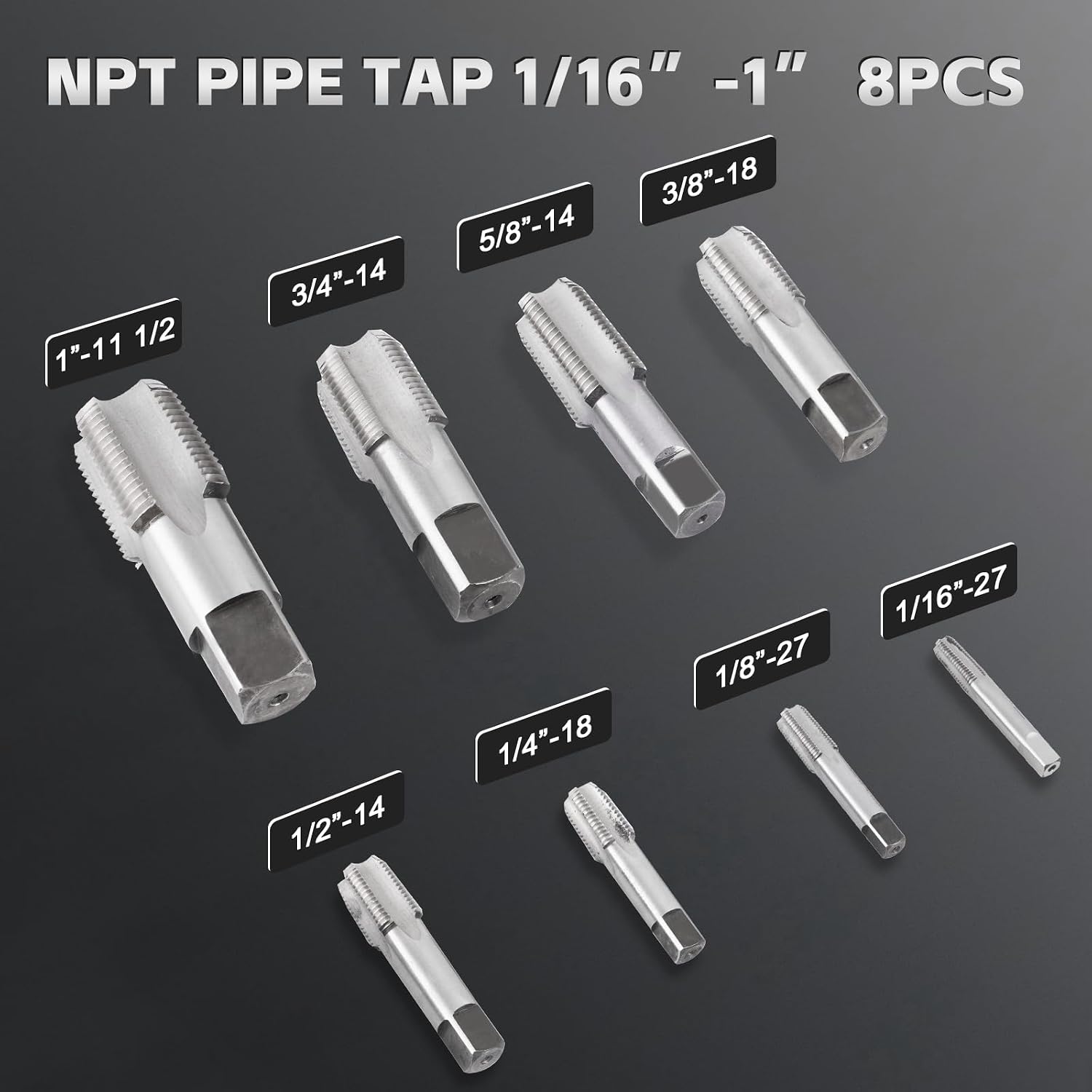 NPT Pipe Tap and Die Set, Hex Die Set 1/16', 1/8', 1/4', 3/8', 1/2', 3/4' and 1', 15pcs High Speed Steel Taps & Dies with Storage Case