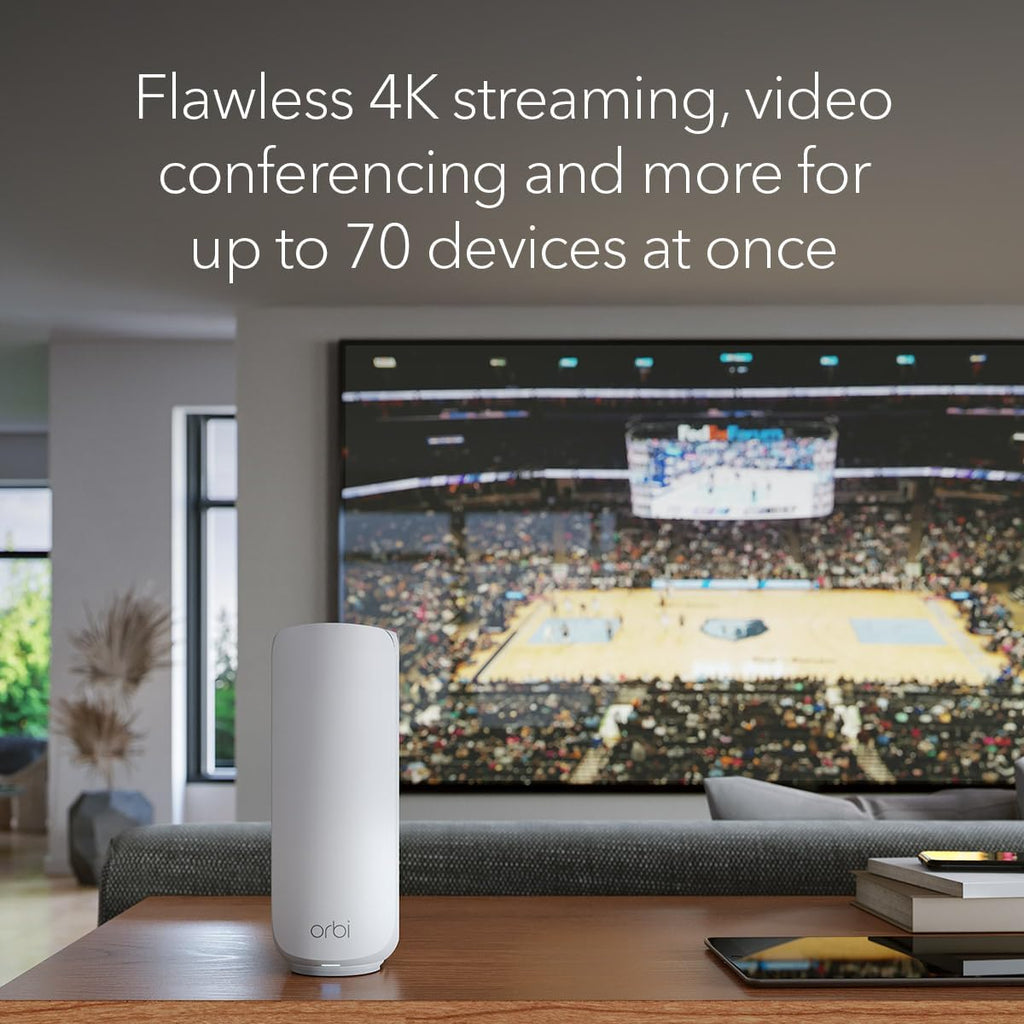 NETGEAR Orbi 370 Series Dual-Band WiFi 7 Mesh System for Home (RBE374) - Wireless Router (no Modem) + 3 Extenders, Security Features, 5 Gbps, Covers 8,000 sq.ft., 70 Devices, 2.5GB Port, BE5000