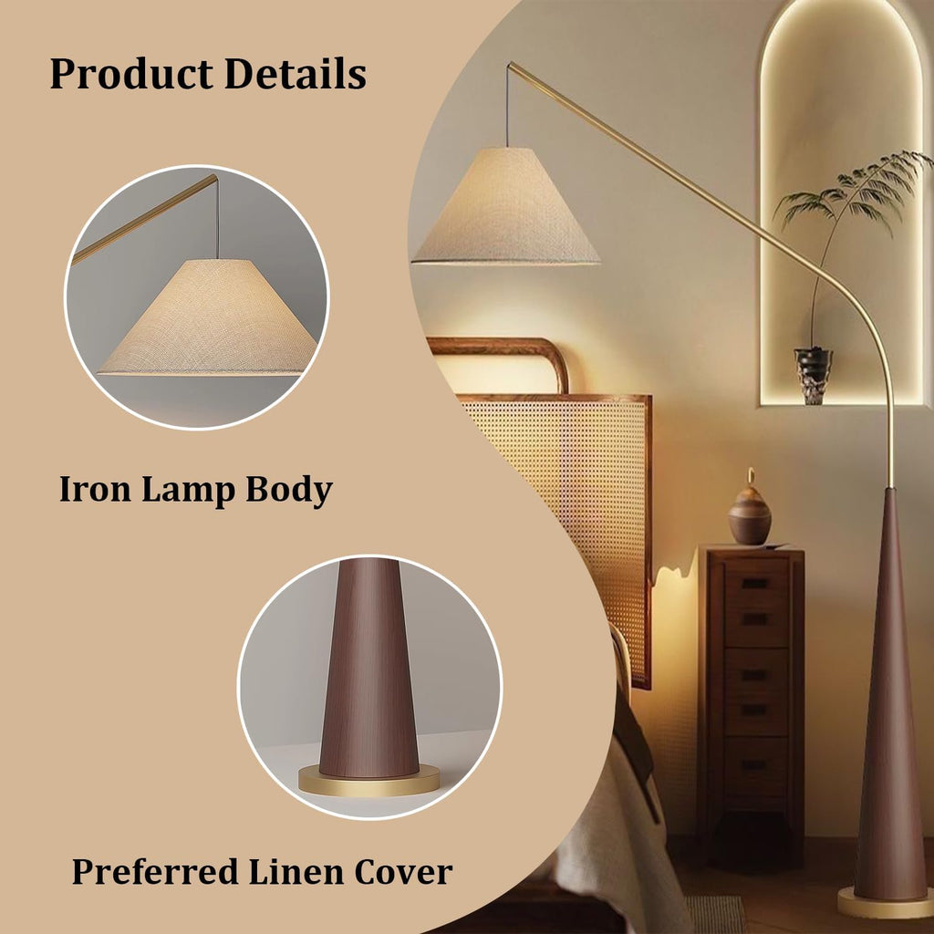 Mid Century Modern Arc Floor Lamp - Tall Standing Light with Fabric Shade for Living Room, Bedroom, Office - Stylish Arched Reading Light in Walnut Finish (Walnut)