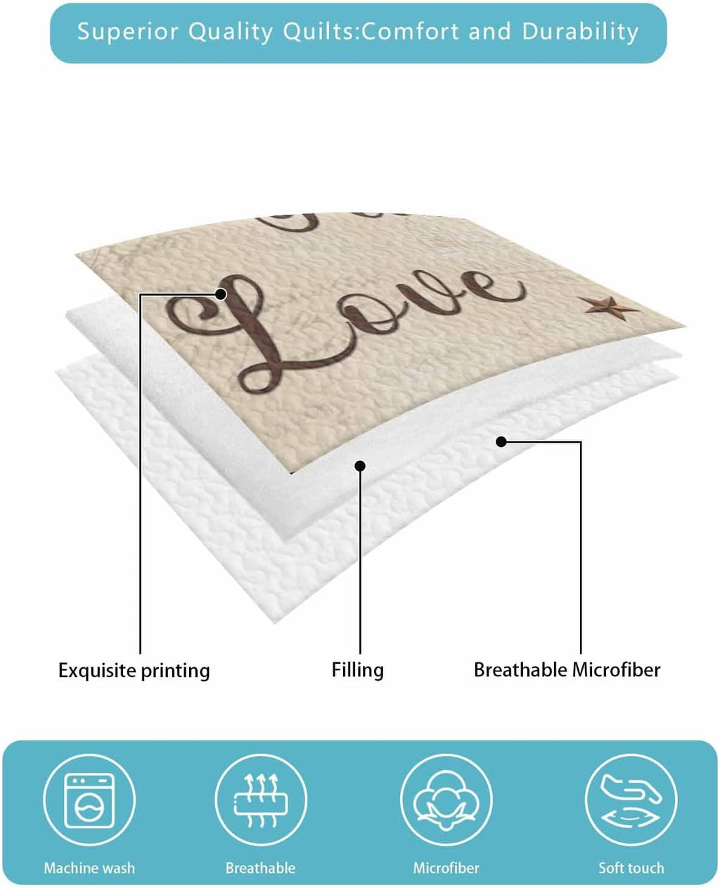 Quilt King Size Bedding Set, Brown Farmhouse Lightweight Summer Quilt 3 Pieces Bedding Sets, Retro Country Stars Rustic Branches Berry Bedspreads Coverlets with 2 Pillow Shams for All Season