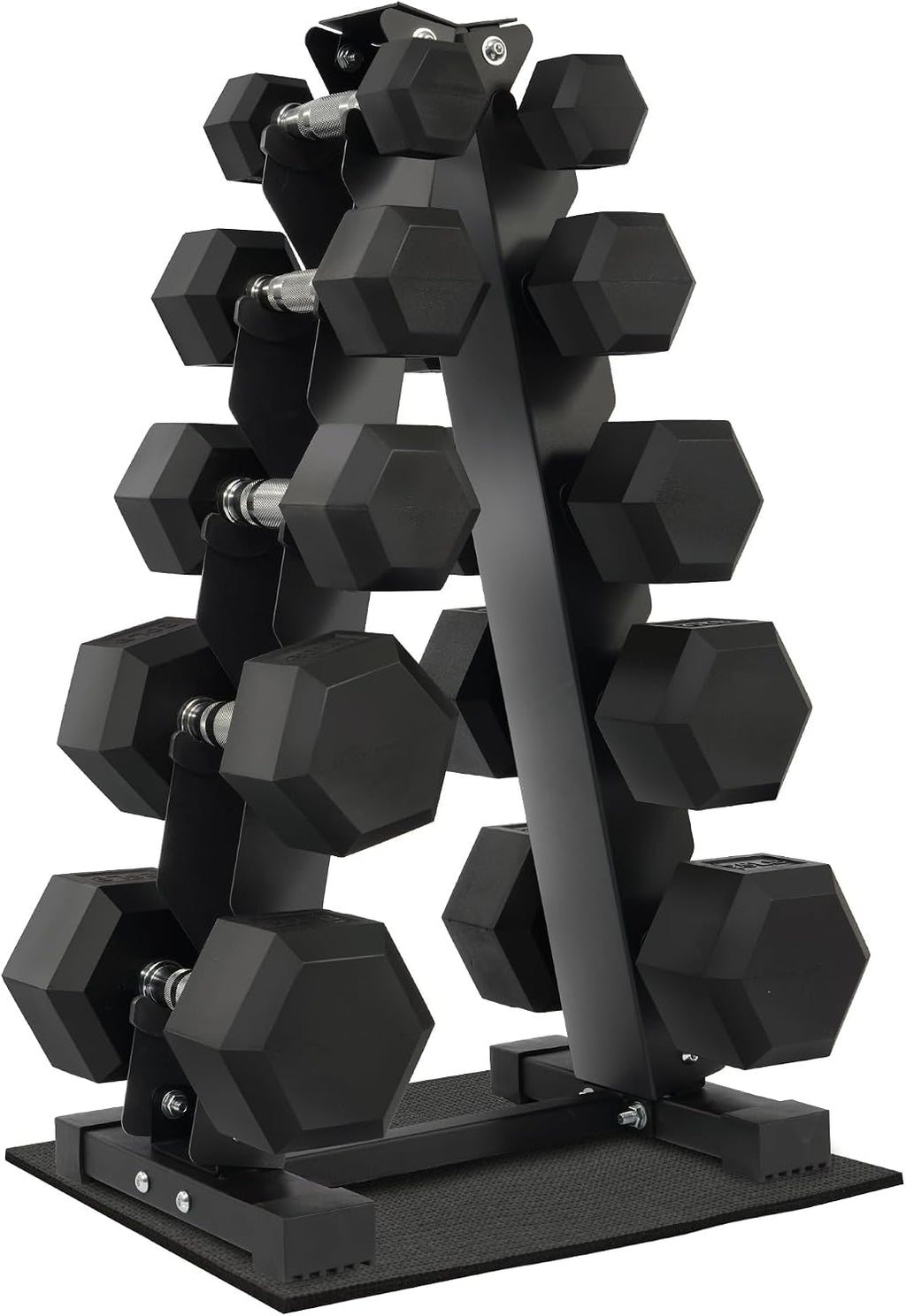 Fitvids Dumbbell Set with Rack, Rubber Coated Hex Dumbbell Weights in 150lbs, 5, 10, 15, 20, 25lbs Pair, Black