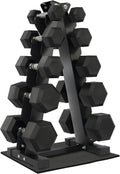 Fitvids Dumbbell Set with Rack, Rubber Coated Hex Dumbbell Weights in 150lbs, 5, 10, 15, 20, 25lbs Pair, Black