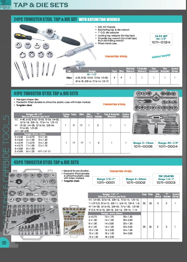 HHIP 1011-0111 110 Piece #4-3/4' and M6-18 Carbon Steel Tap and Die Set
