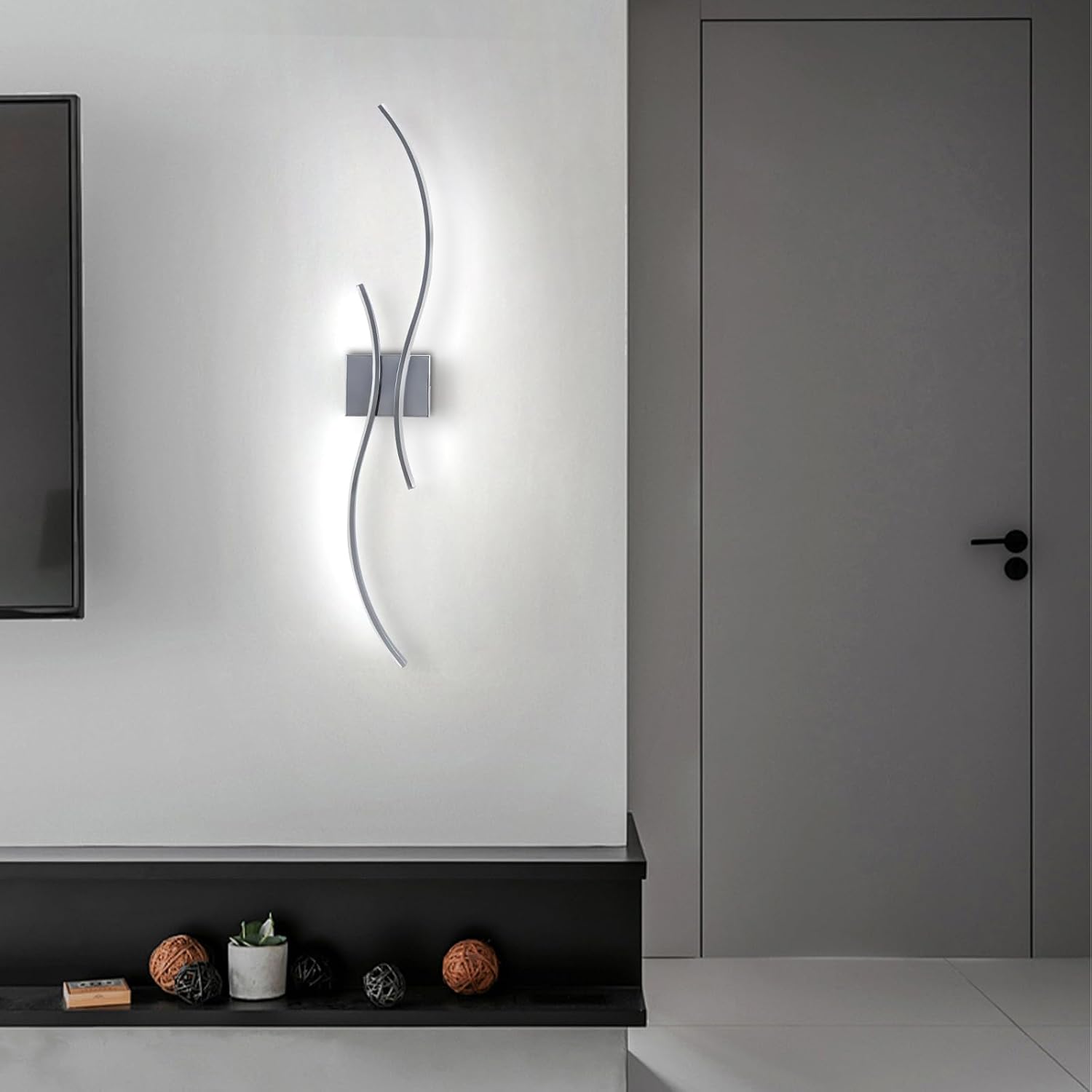 CANEOE Modern Led Wall Light, 39inch Chrome Indoor Led Wall Sconce Lighting, Bathroom Vanity Light Fixtures Over Mirror for Living Room Hallway Bedroom Bedside Wall Lamp (Chrome,6000K,2 Packs)